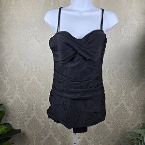Shore Shapes Swimwear Size 10 Black One Piece Swimsuit Faux Tankini Top